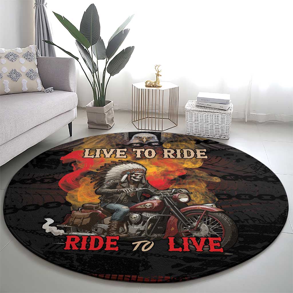 Indian Motorcycle Round Carpet Live To Ride Skull Biker Native American - Wonder Print Shop