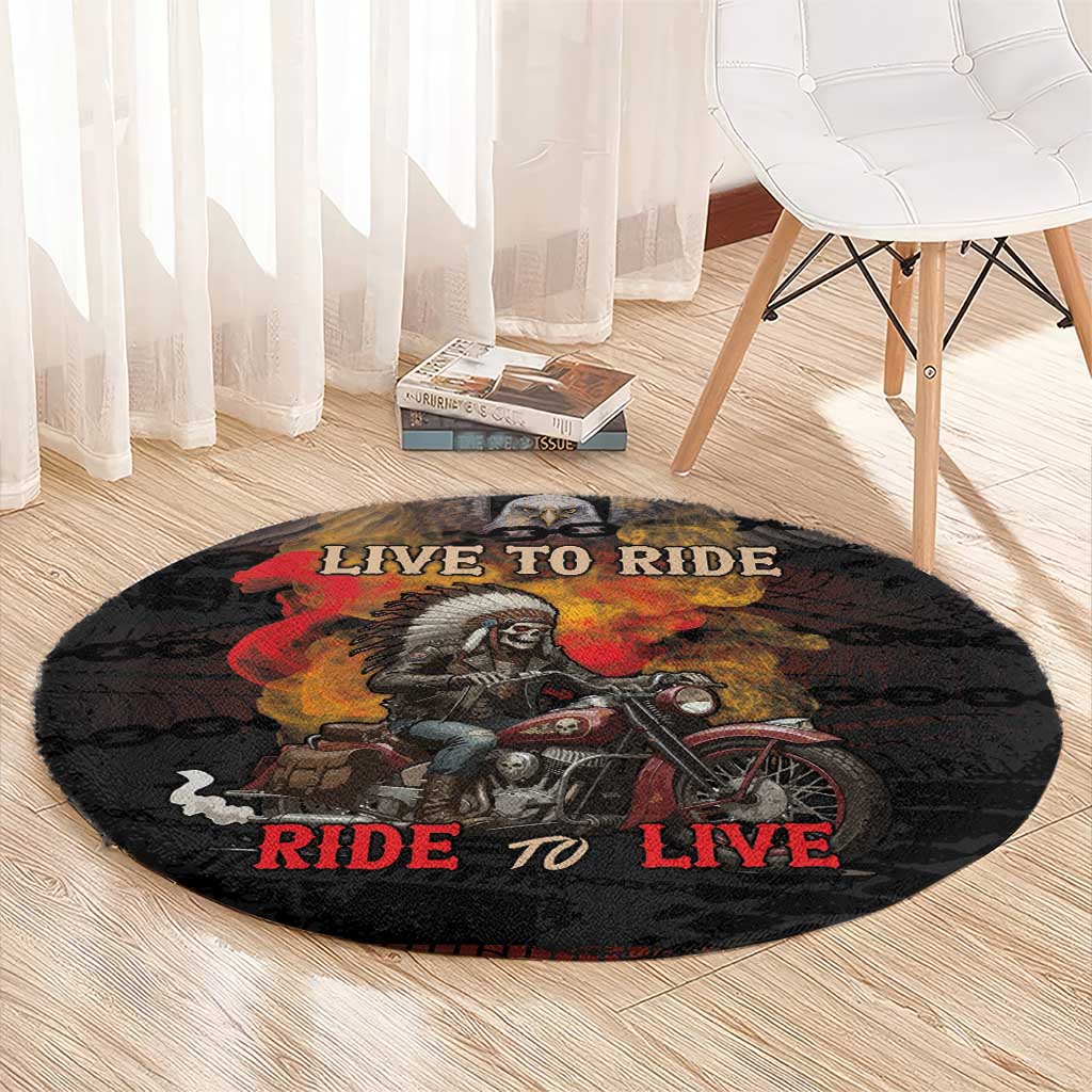 Indian Motorcycle Round Carpet Live To Ride Skull Biker Native American - Wonder Print Shop