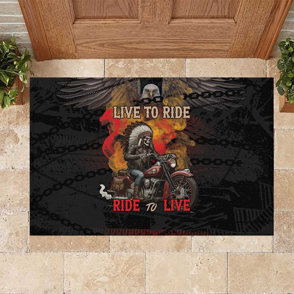 Indian Motorcycle Rubber Doormat Live To Ride Skull Biker Native American - Wonder Print Shop