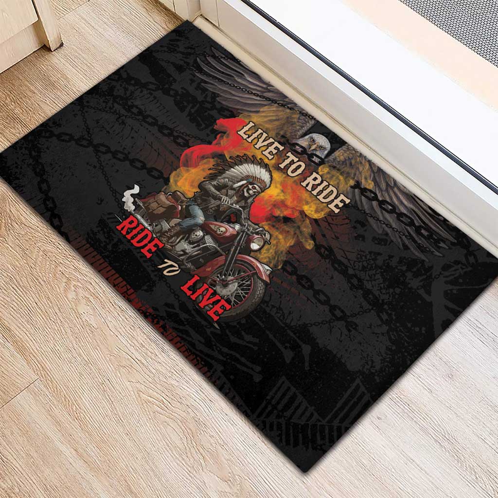 Indian Motorcycle Rubber Doormat Live To Ride Skull Biker Native American - Wonder Print Shop
