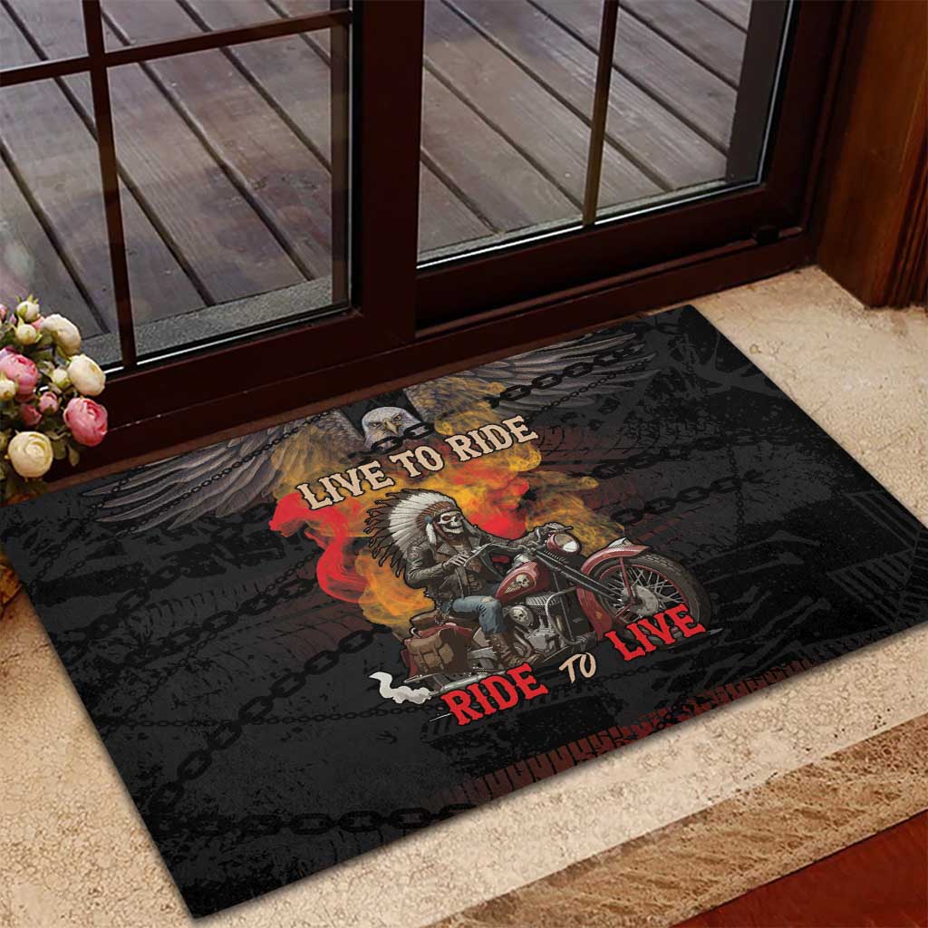 Indian Motorcycle Rubber Doormat Live To Ride Skull Biker Native American - Wonder Print Shop