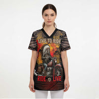 Indian Motorcycle Scrub Top Live To Ride Skull Biker Native American - Wonder Print Shop