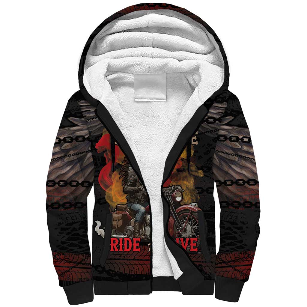 Indian Motorcycle Sherpa Hoodie Live To Ride Skull Biker Native American - Wonder Print Shop