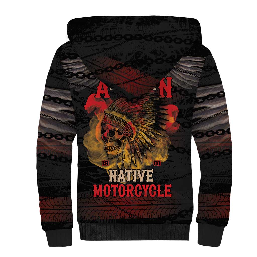 Indian Motorcycle Sherpa Hoodie Live To Ride Skull Biker Native American - Wonder Print Shop