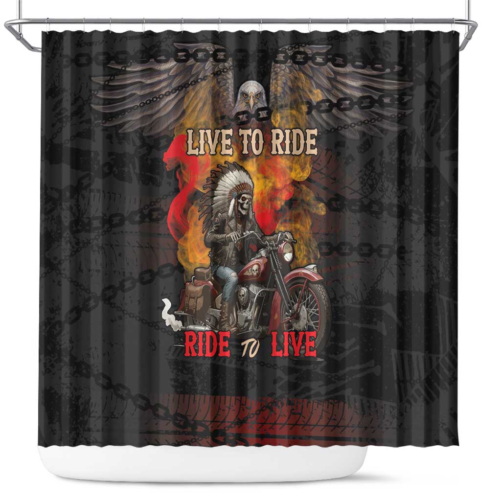 Indian Motorcycle Shower Curtain Live To Ride Skull Biker Native American - Wonder Print Shop