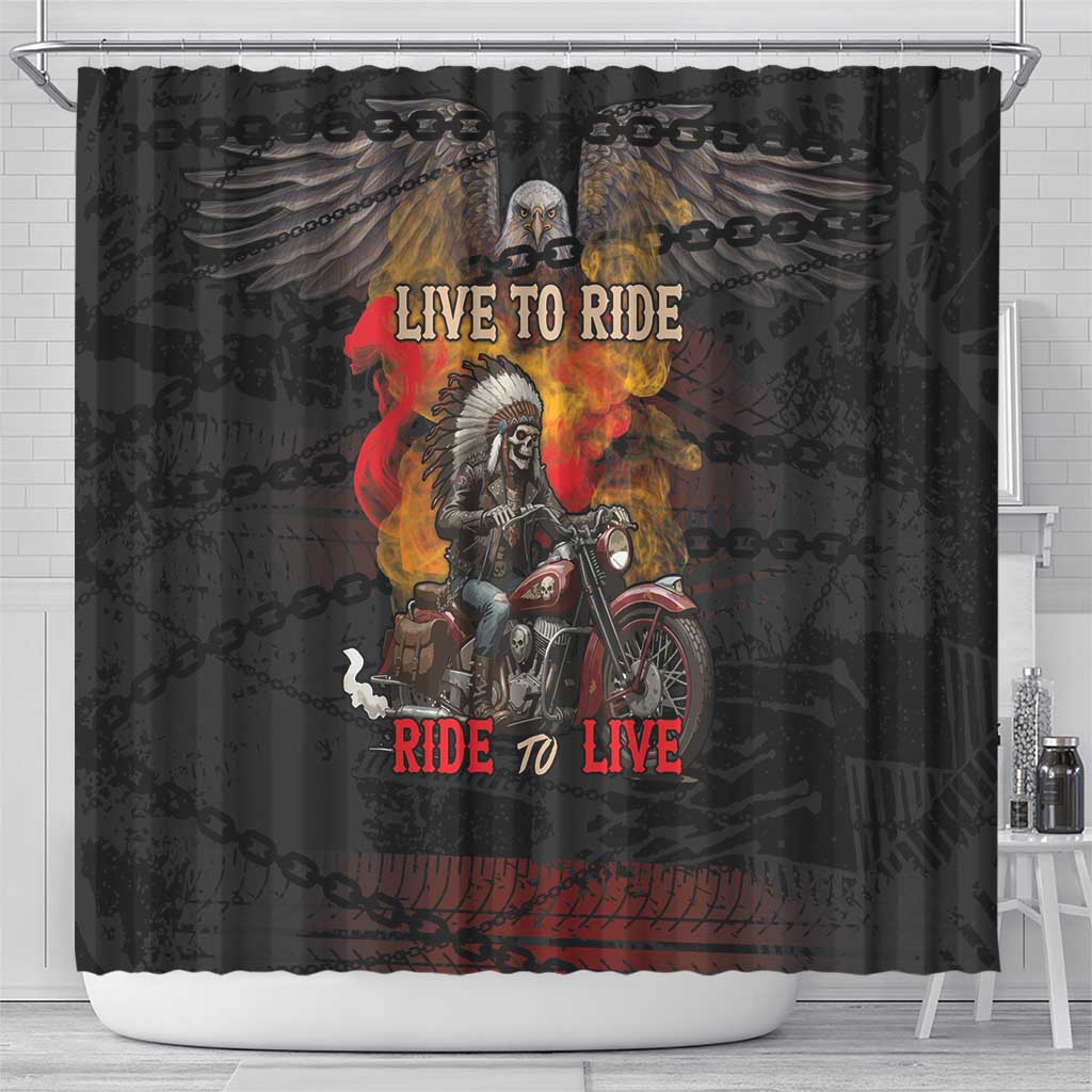 Indian Motorcycle Shower Curtain Live To Ride Skull Biker Native American - Wonder Print Shop