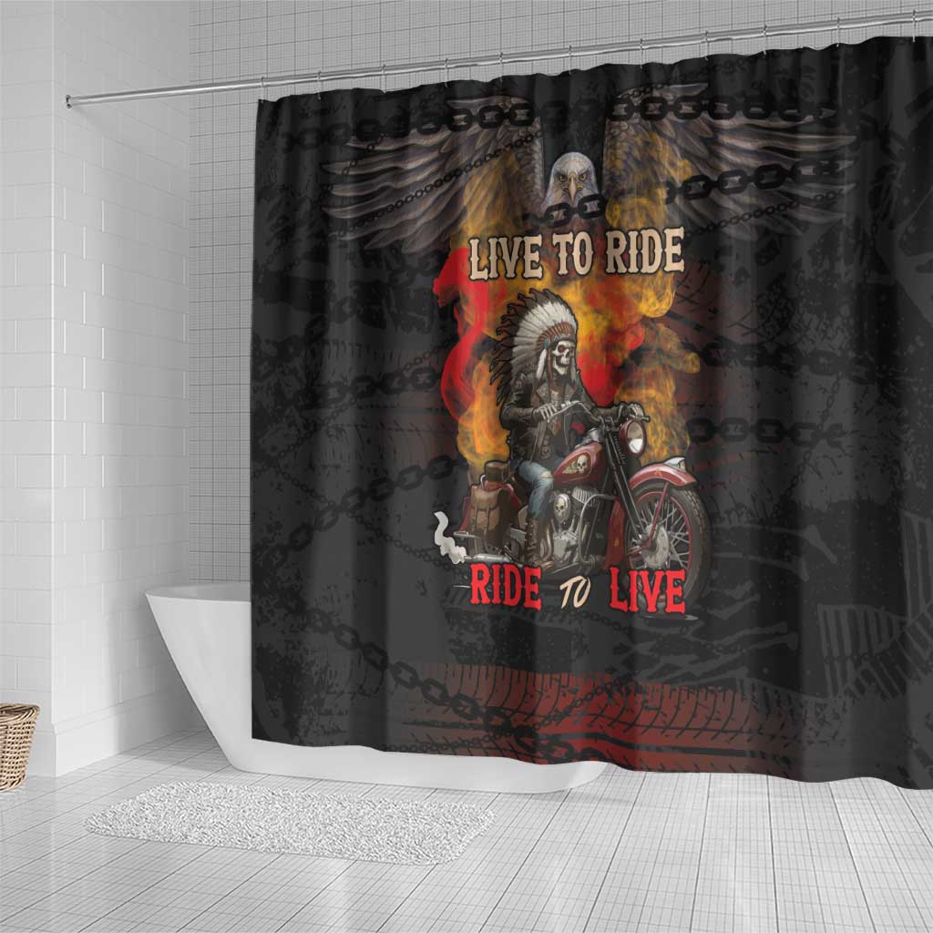 Indian Motorcycle Shower Curtain Live To Ride Skull Biker Native American - Wonder Print Shop