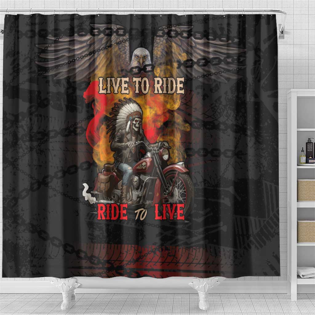 Indian Motorcycle Shower Curtain Live To Ride Skull Biker Native American - Wonder Print Shop