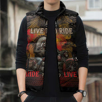 Indian Motorcycle Sleeveless Puffer Jacket Live To Ride Skull Biker Native American - Wonder Print Shop
