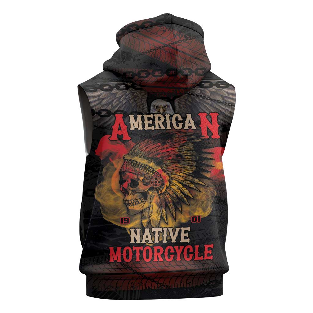 Indian Motorcycle Sleeveless Zip Hoodie Live To Ride Skull Biker Native American - Wonder Print Shop