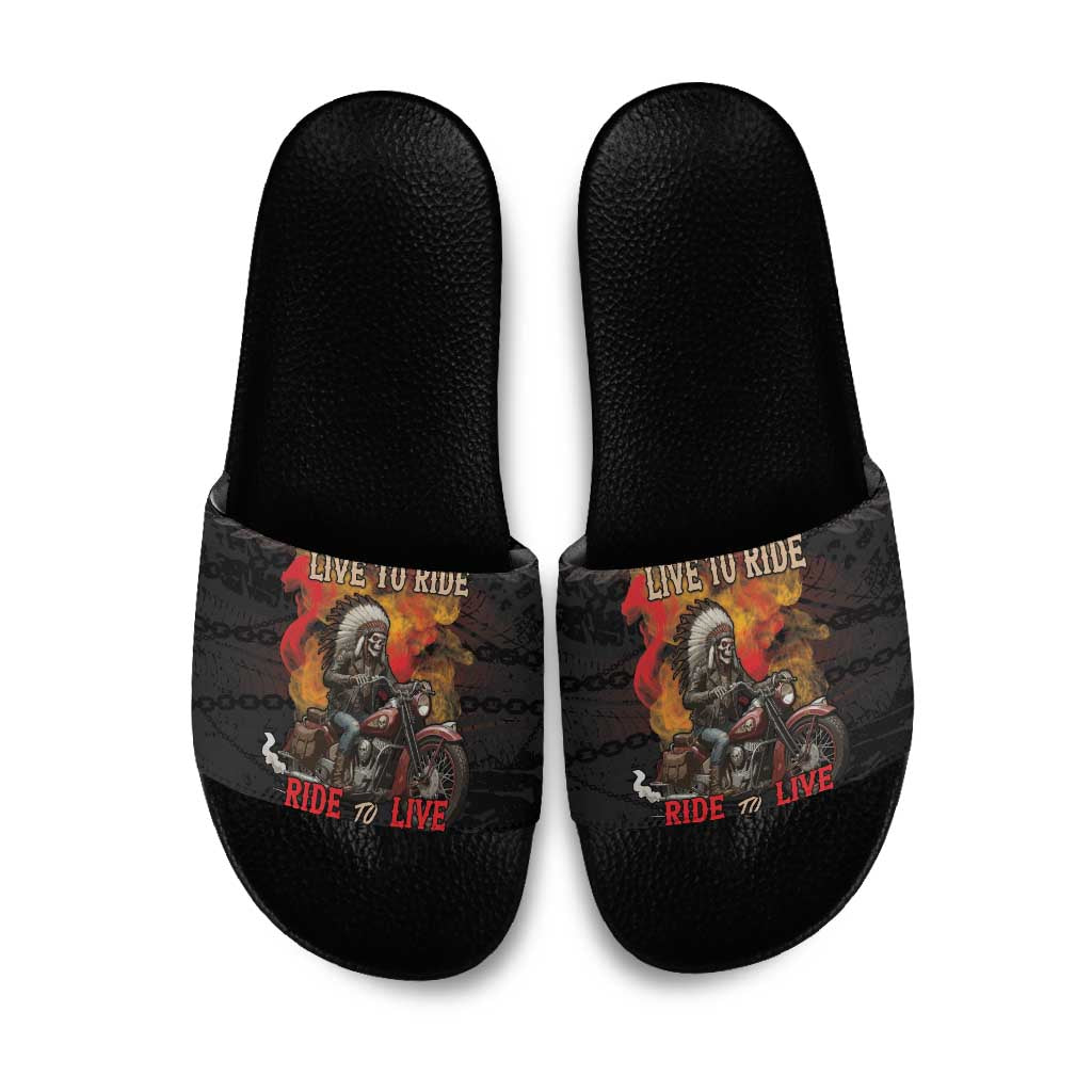 Indian Motorcycle Slide Sandals Live To Ride Skull Biker Native American - Wonder Print Shop