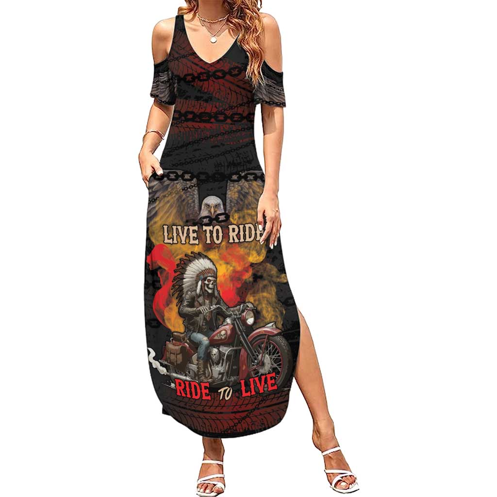 Indian Motorcycle Summer Maxi Dress Live To Ride Skull Biker Native American - Wonder Print Shop