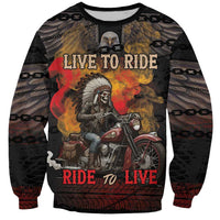 Indian Motorcycle Sweatshirt Live To Ride Skull Biker Native American - Wonder Print Shop