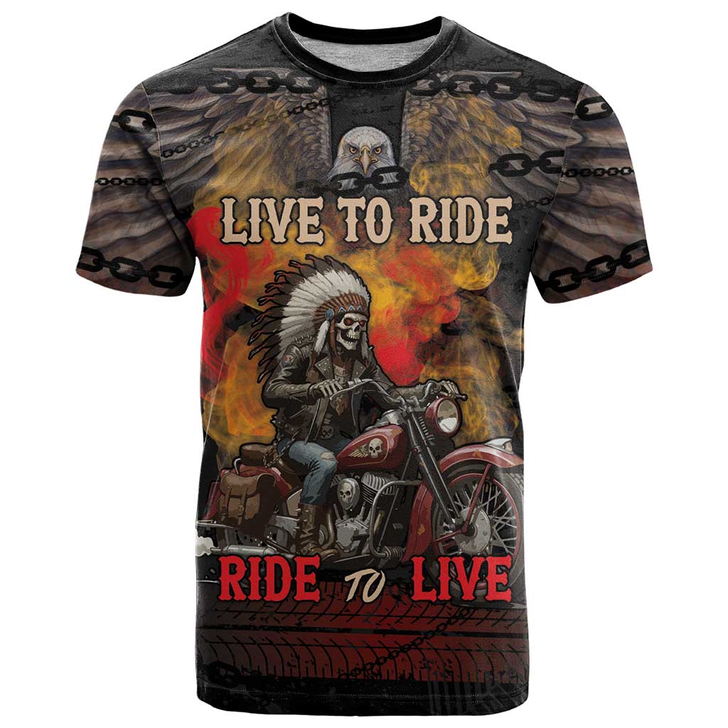 Indian Motorcycle T Shirt Live To Ride Skull Biker Native American - Wonder Print Shop