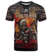 Indian Motorcycle T Shirt Live To Ride Skull Biker Native American - Wonder Print Shop