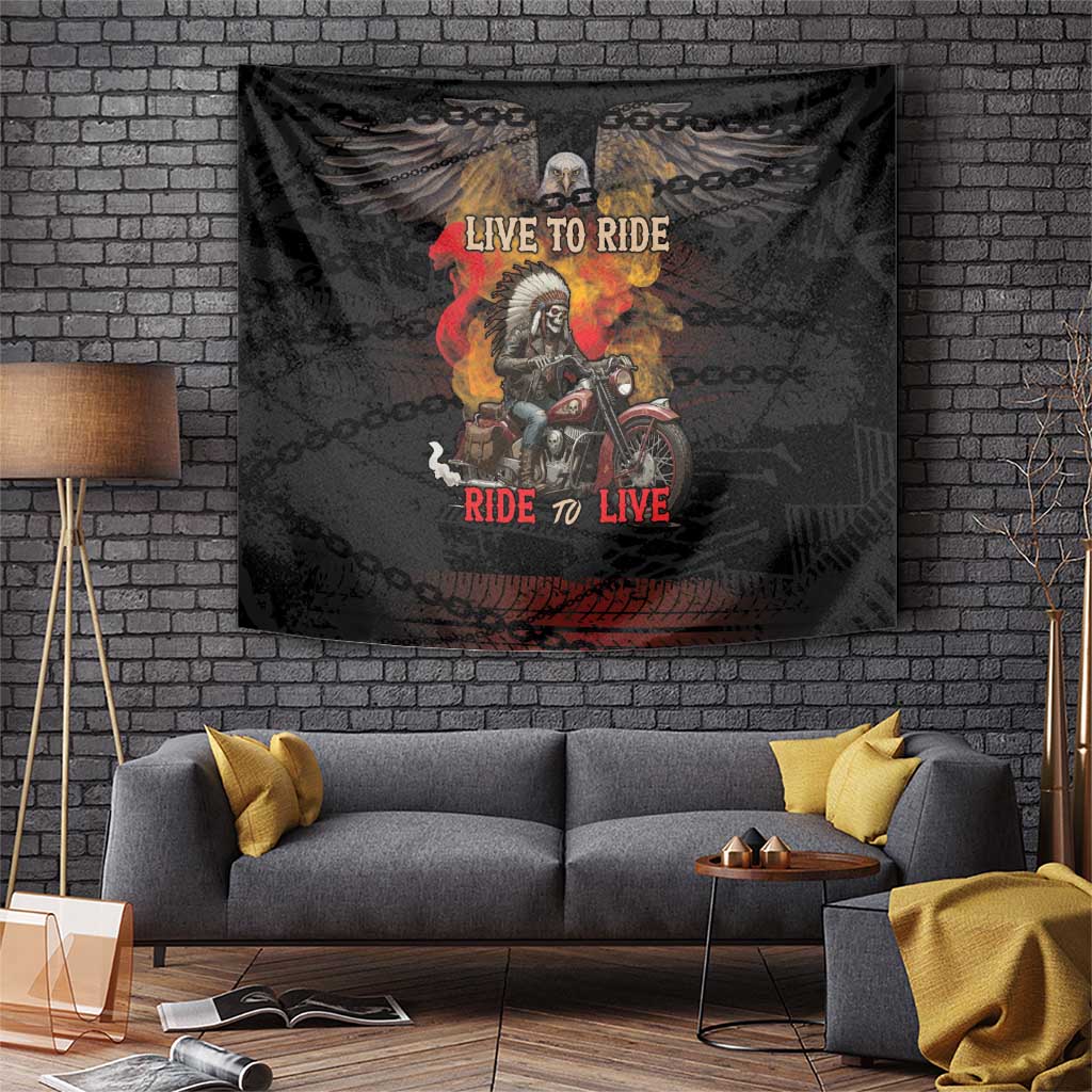 Indian Motorcycle Tapestry Live To Ride Skull Biker Native American - Wonder Print Shop