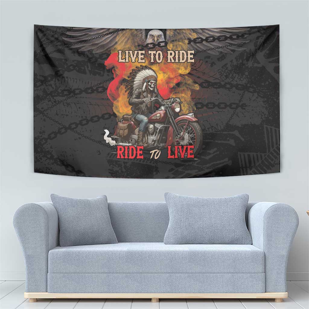 Indian Motorcycle Tapestry Live To Ride Skull Biker Native American - Wonder Print Shop