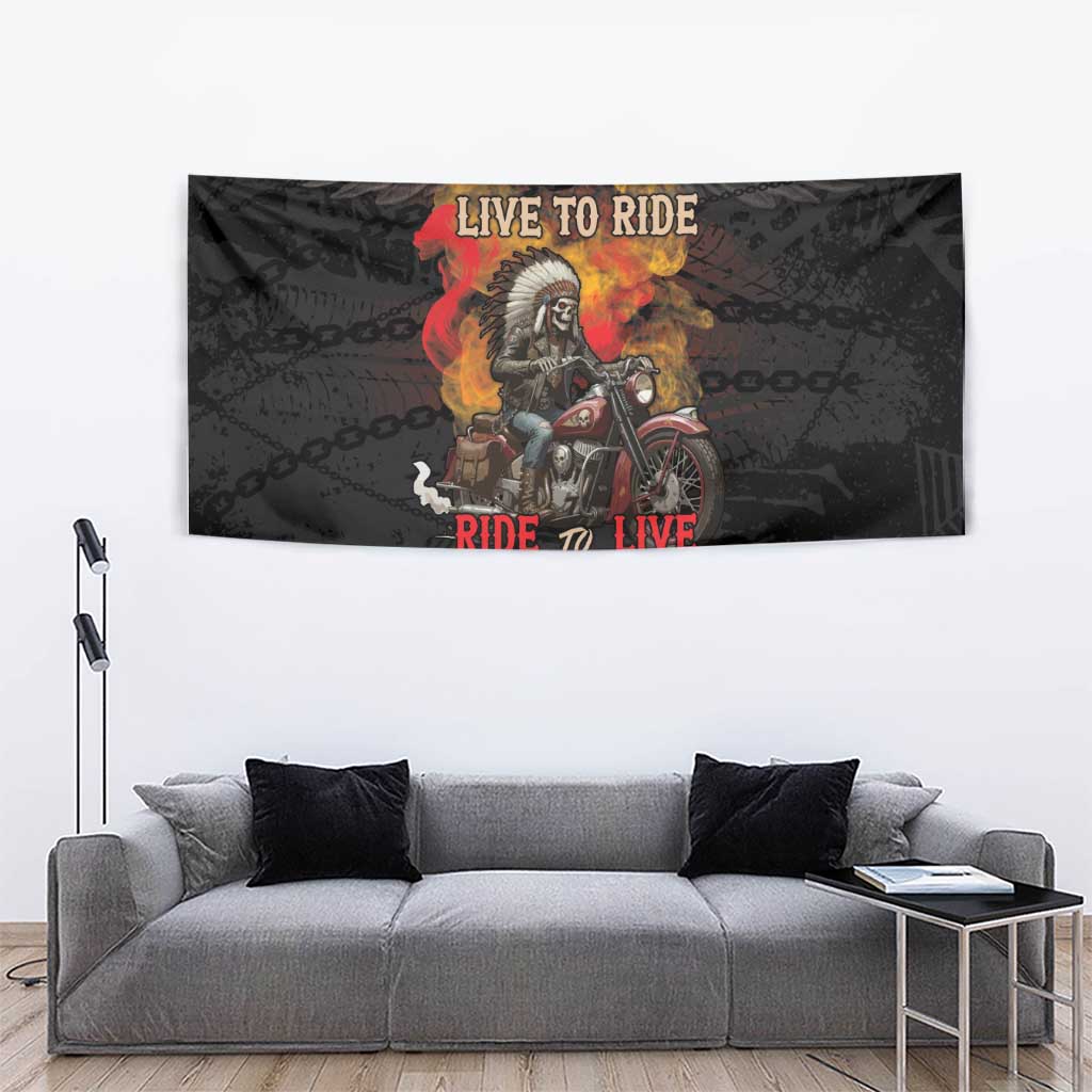 Indian Motorcycle Tapestry Live To Ride Skull Biker Native American - Wonder Print Shop