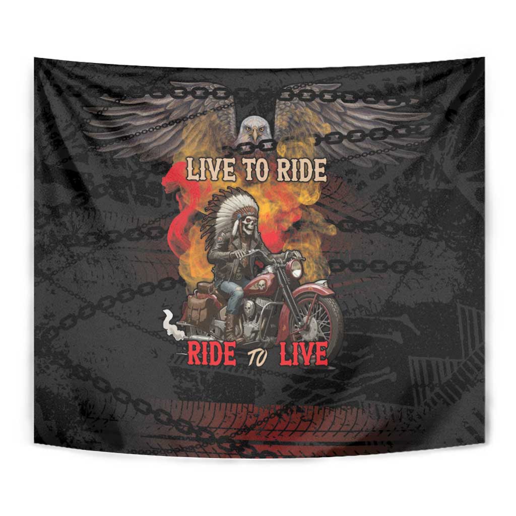 Indian Motorcycle Tapestry Live To Ride Skull Biker Native American - Wonder Print Shop