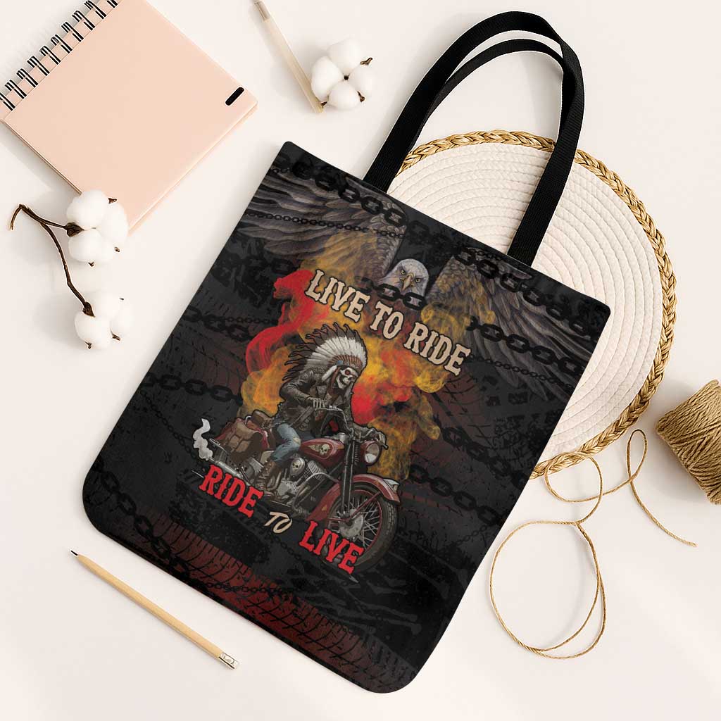 Indian Motorcycle Tote Bag Live To Ride Skull Biker Native American - Wonder Print Shop