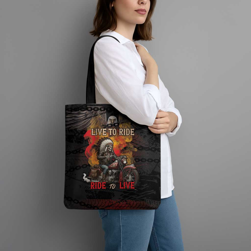 Indian Motorcycle Tote Bag Live To Ride Skull Biker Native American - Wonder Print Shop