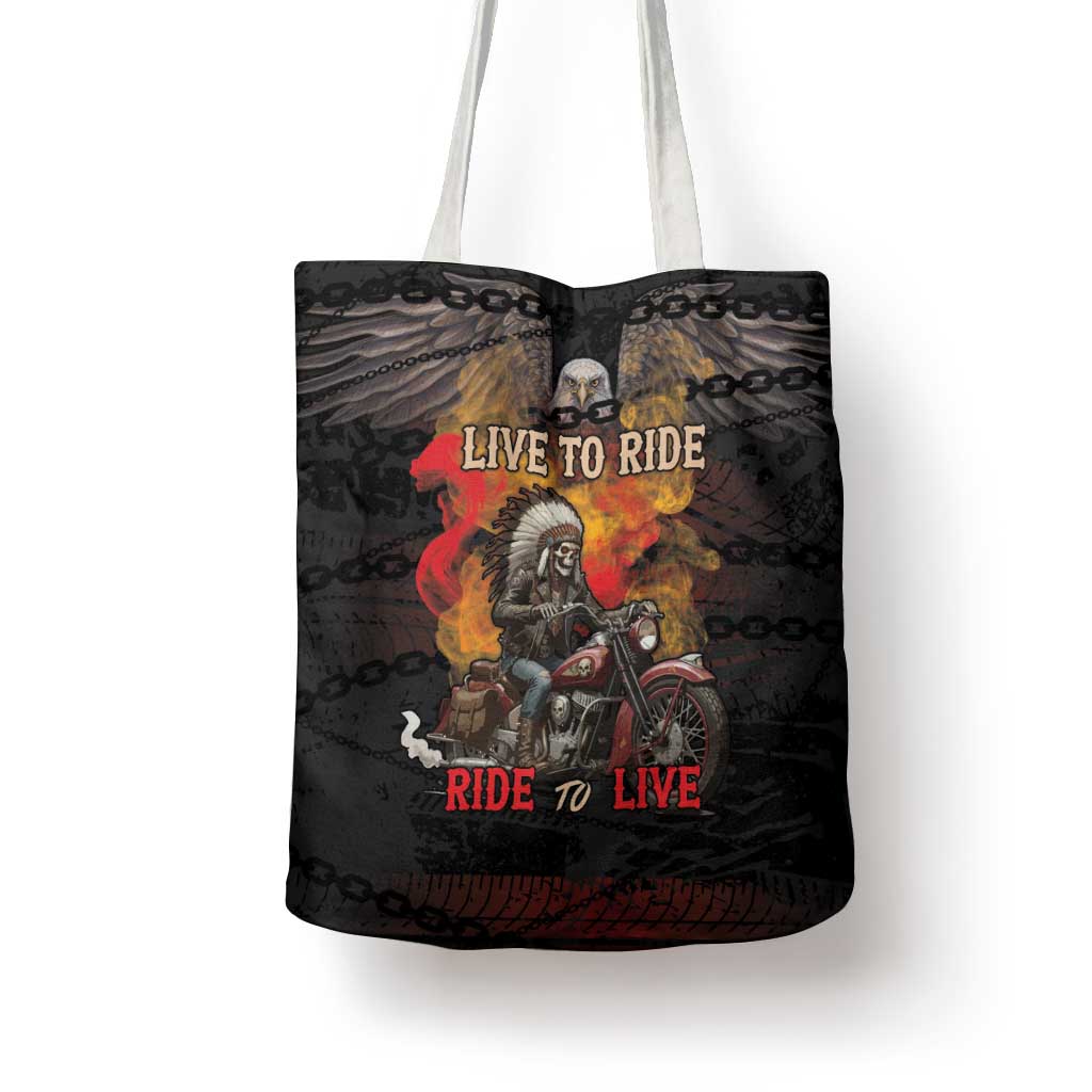 Indian Motorcycle Tote Bag Live To Ride Skull Biker Native American - Wonder Print Shop