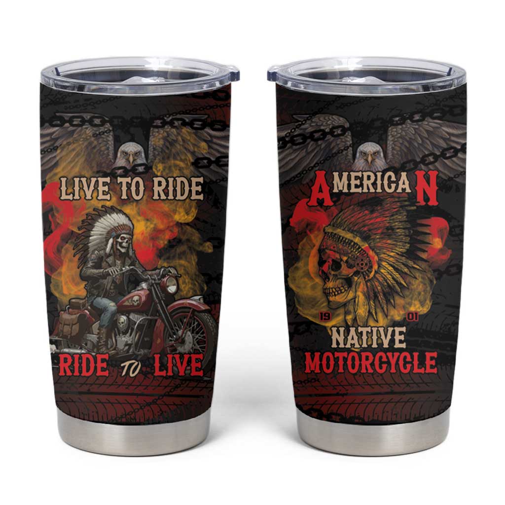 Indian Motorcycle Tumbler Cup Live To Ride Skull Biker Native American - Wonder Print Shop