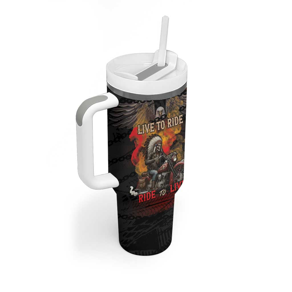 Indian Motorcycle Tumbler With Handle Live To Ride Skull Biker Native American - Wonder Print Shop