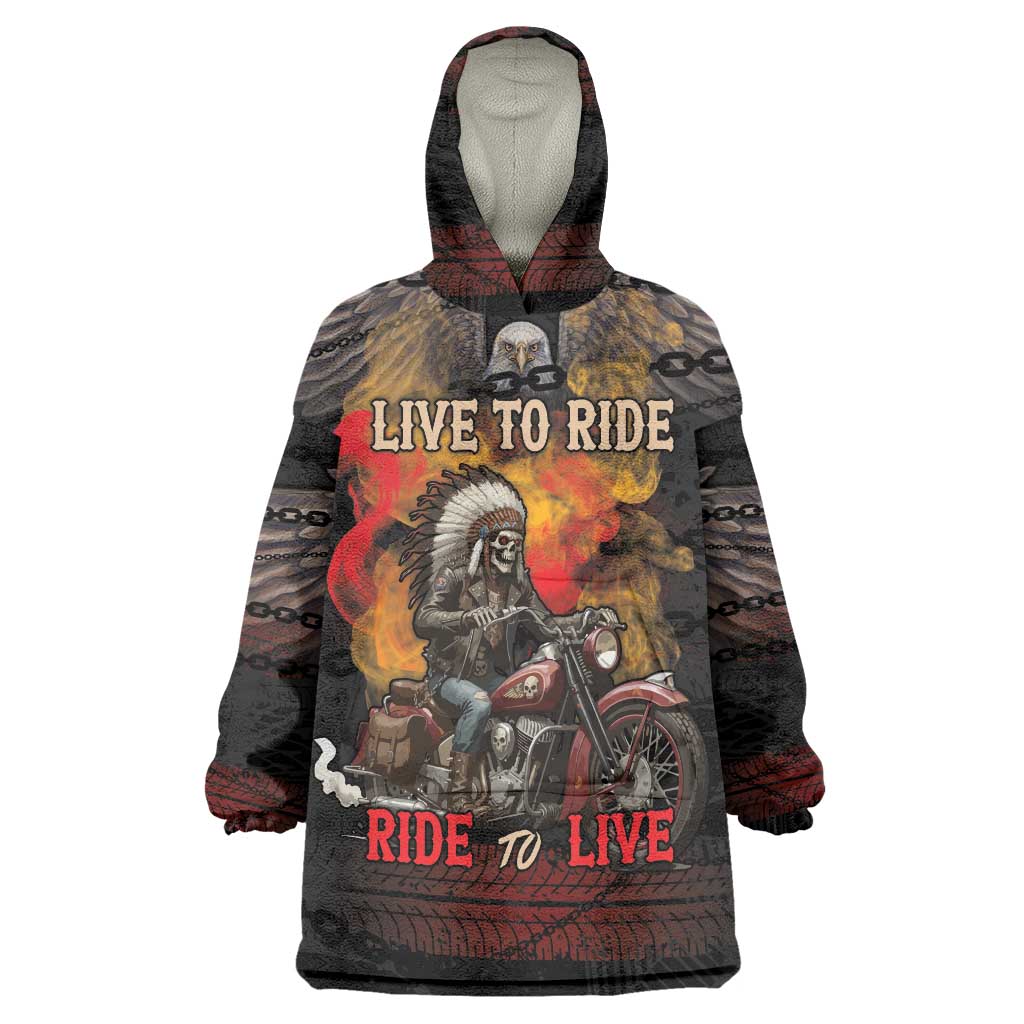 Indian Motorcycle Wearable Blanket Hoodie Live To Ride Skull Biker Native American - Wonder Print Shop