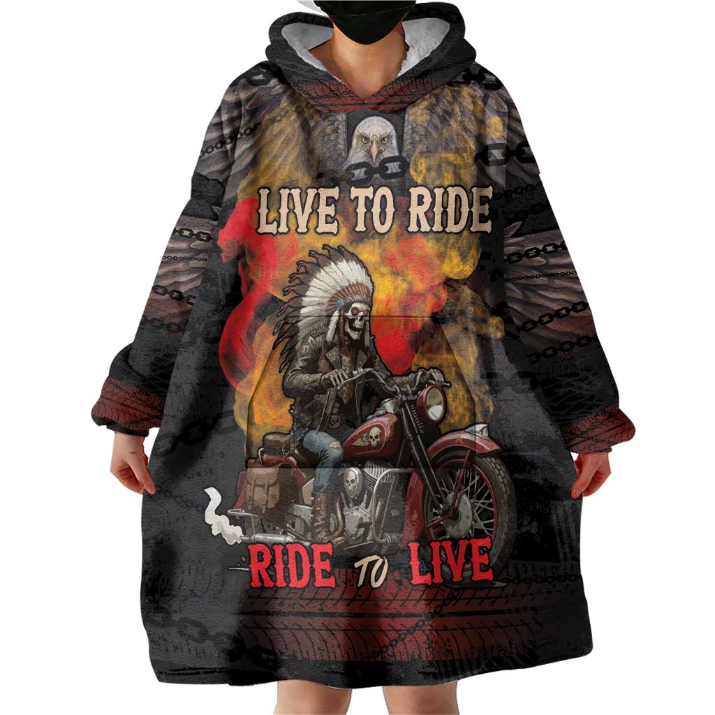 Indian Motorcycle Wearable Blanket Hoodie Live To Ride Skull Biker Native American - Wonder Print Shop
