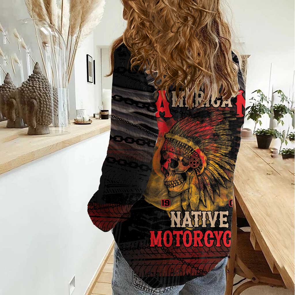 Indian Motorcycle Women Casual Shirt Live To Ride Skull Biker Native American - Wonder Print Shop
