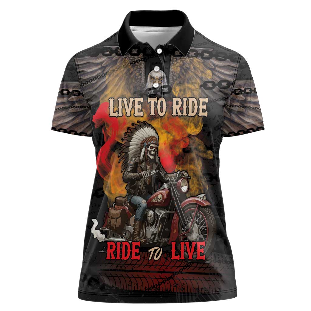 Indian Motorcycle Women Polo Shirt Live To Ride Skull Biker Native American - Wonder Print Shop