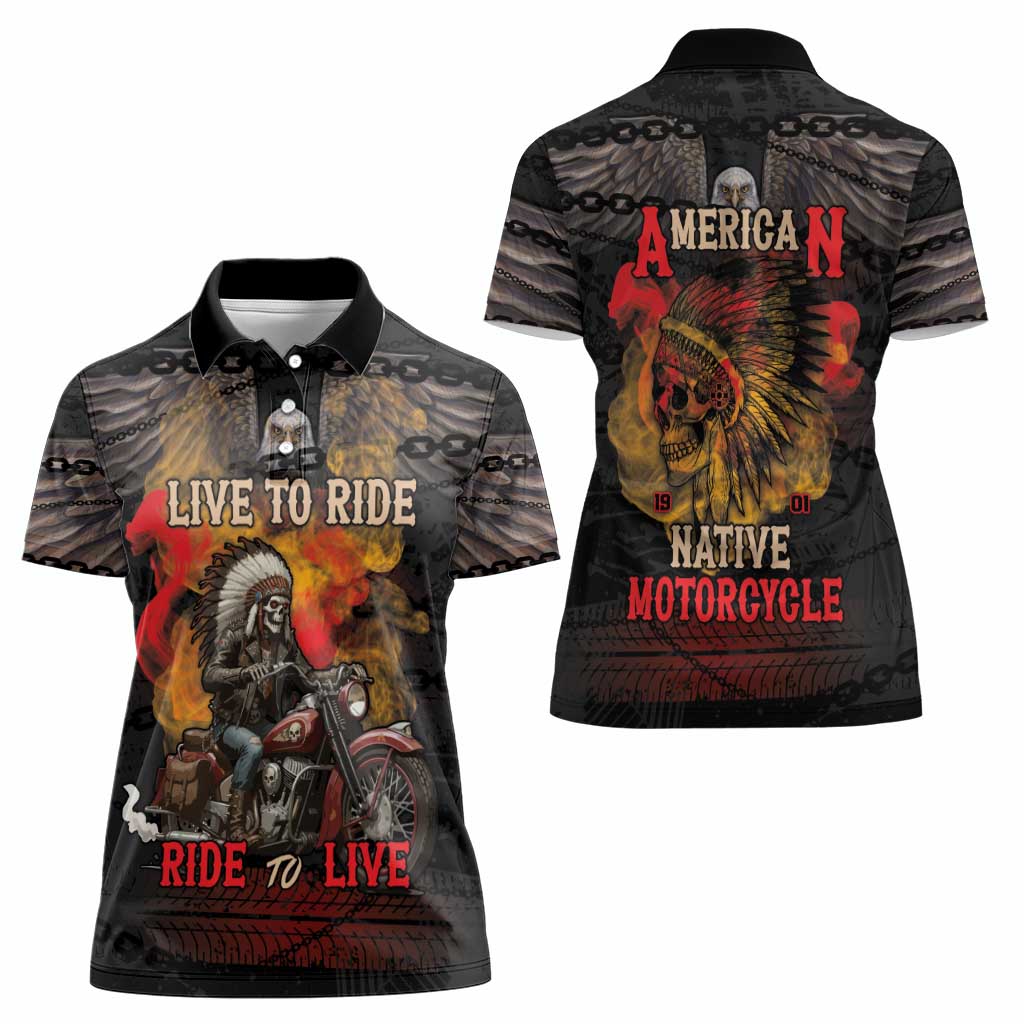 Indian Motorcycle Women Polo Shirt Live To Ride Skull Biker Native American - Wonder Print Shop