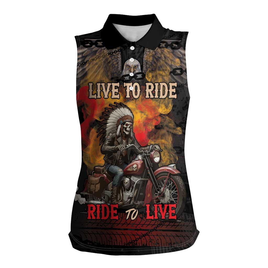 Indian Motorcycle Women Sleeveless Polo Shirt Live To Ride Skull Biker Native American - Wonder Print Shop