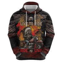 Indian Motorcycle Zip Hoodie Live To Ride Skull Biker Native American - Wonder Print Shop