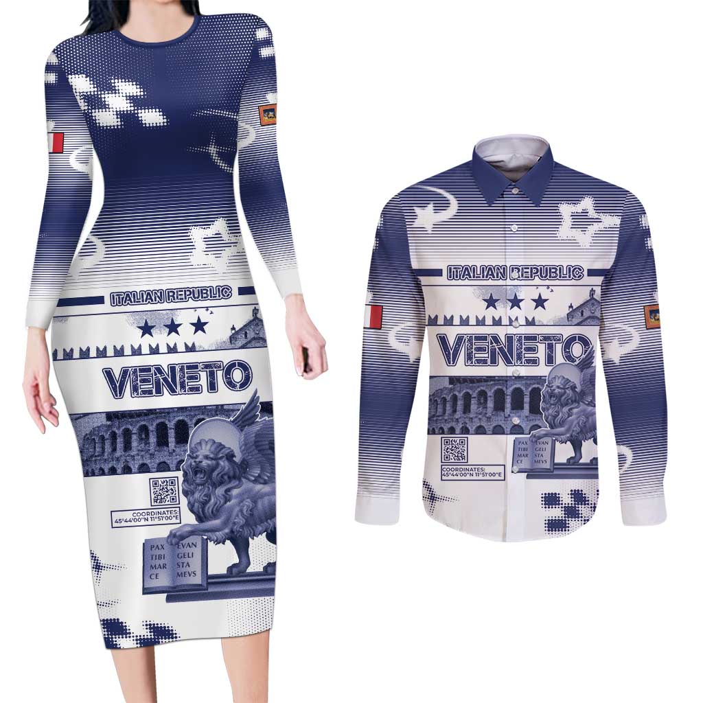 Personalized Italy Veneto Couples Matching Long Sleeve Bodycon Dress and Long Sleeve Button Shirt Lion Saint Mark Of Venetian Republic - Wonder Print Shop