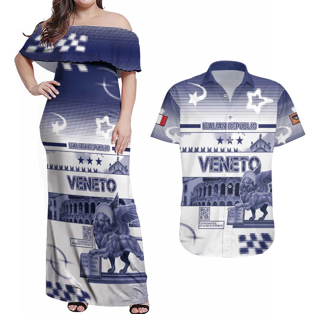 Personalized Italy Veneto Couples Matching Off Shoulder Maxi Dress and Hawaiian Shirt Lion Saint Mark Of Venetian Republic - Wonder Print Shop