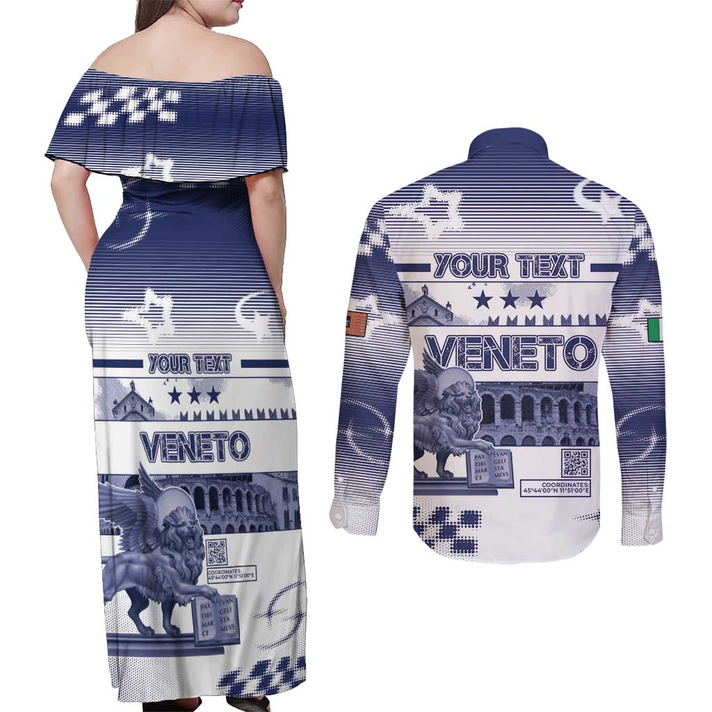Personalized Italy Veneto Couples Matching Off Shoulder Maxi Dress and Long Sleeve Button Shirt Lion Saint Mark Of Venetian Republic - Wonder Print Shop