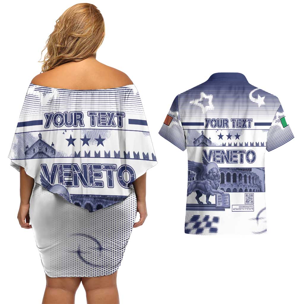 Personalized Italy Veneto Couples Matching Off Shoulder Short Dress and Hawaiian Shirt Lion Saint Mark Of Venetian Republic - Wonder Print Shop