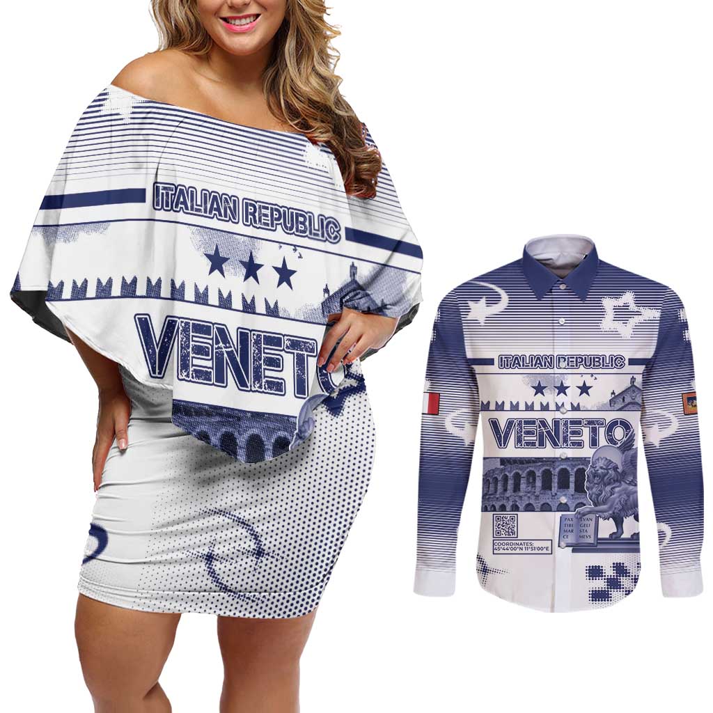 Personalized Italy Veneto Couples Matching Off Shoulder Short Dress and Long Sleeve Button Shirt Lion Saint Mark Of Venetian Republic - Wonder Print Shop