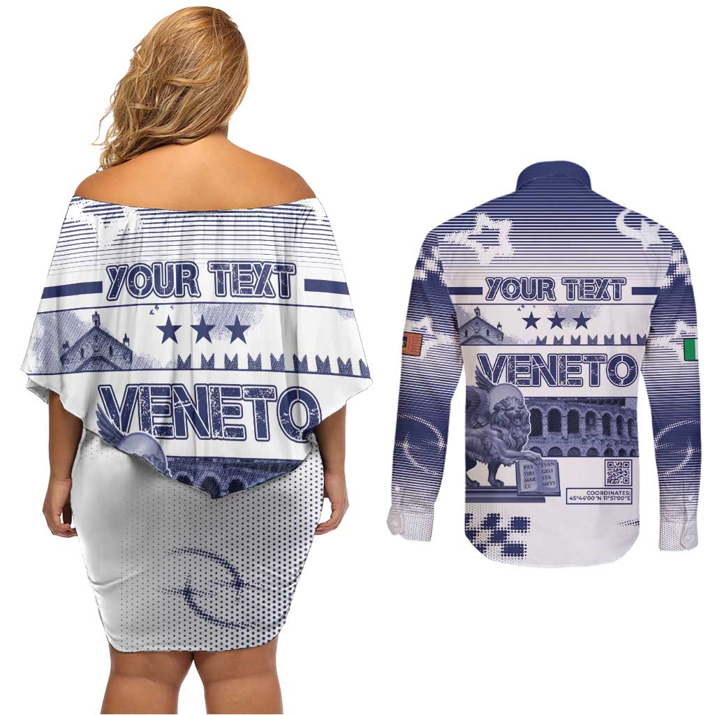 Personalized Italy Veneto Couples Matching Off Shoulder Short Dress and Long Sleeve Button Shirt Lion Saint Mark Of Venetian Republic - Wonder Print Shop