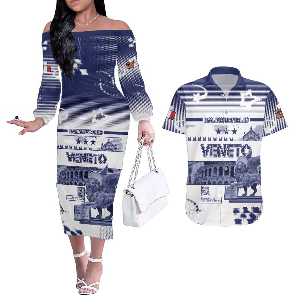 Personalized Italy Veneto Couples Matching Off The Shoulder Long Sleeve Dress and Hawaiian Shirt Lion Saint Mark Of Venetian Republic - Wonder Print Shop