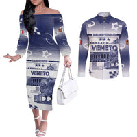 Personalized Italy Veneto Couples Matching Off The Shoulder Long Sleeve Dress and Long Sleeve Button Shirt Lion Saint Mark Of Venetian Republic - Wonder Print Shop