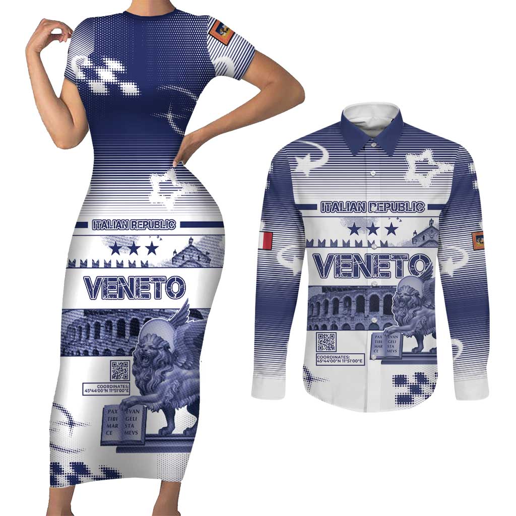 Personalized Italy Veneto Couples Matching Short Sleeve Bodycon Dress and Long Sleeve Button Shirt Lion Saint Mark Of Venetian Republic - Wonder Print Shop