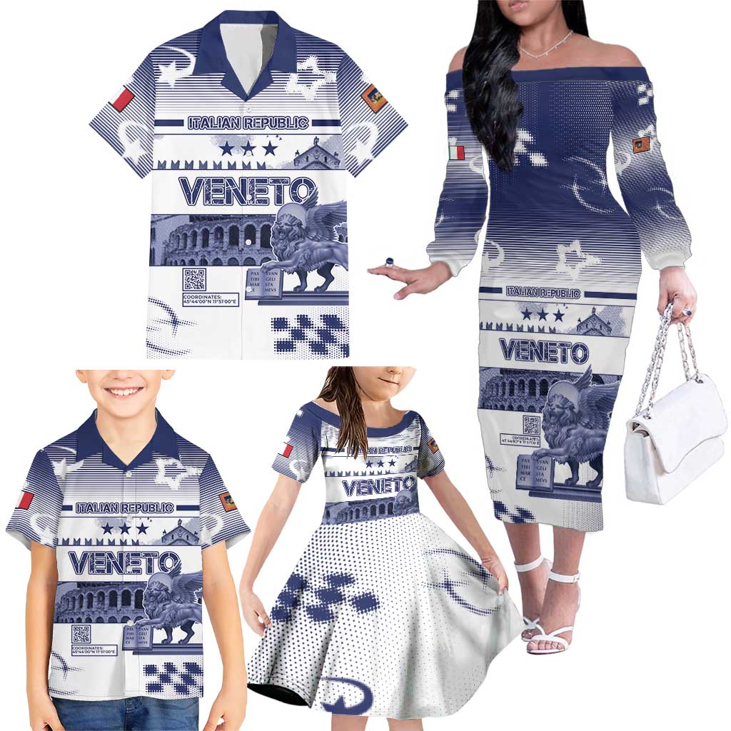 Personalized Italy Veneto Family Matching Off The Shoulder Long Sleeve Dress and Hawaiian Shirt Lion Saint Mark Of Venetian Republic - Wonder Print Shop