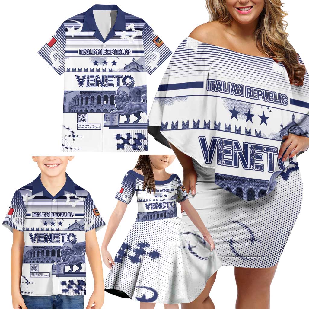 Personalized Italy Veneto Family Matching Off Shoulder Short Dress and Hawaiian Shirt Lion Saint Mark Of Venetian Republic - Wonder Print Shop