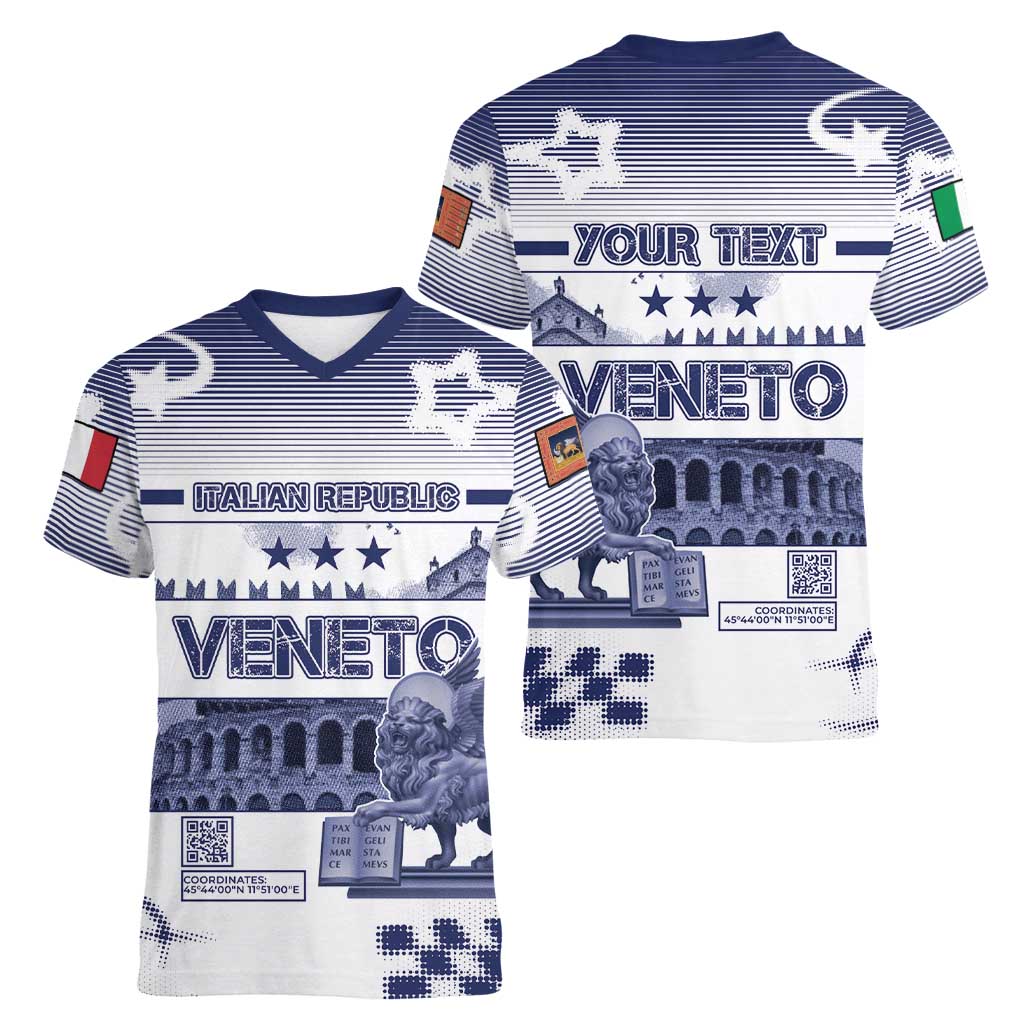 Personalized Italy Veneto Women V-Neck T-Shirt Lion Saint Mark Of Venetian Republic - Wonder Print Shop
