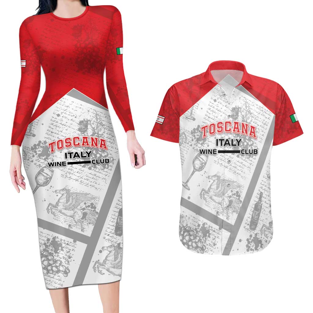 Personalized Italy Tuscany Couples Matching Long Sleeve Bodycon Dress and Hawaiian Shirt Toscana Wine Club - Wonder Print Shop
