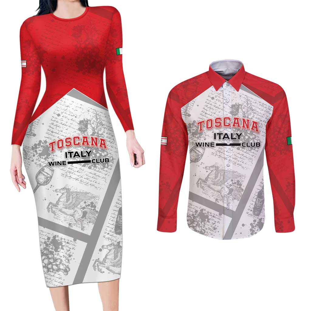Personalized Italy Tuscany Couples Matching Long Sleeve Bodycon Dress and Long Sleeve Button Shirt Toscana Wine Club - Wonder Print Shop
