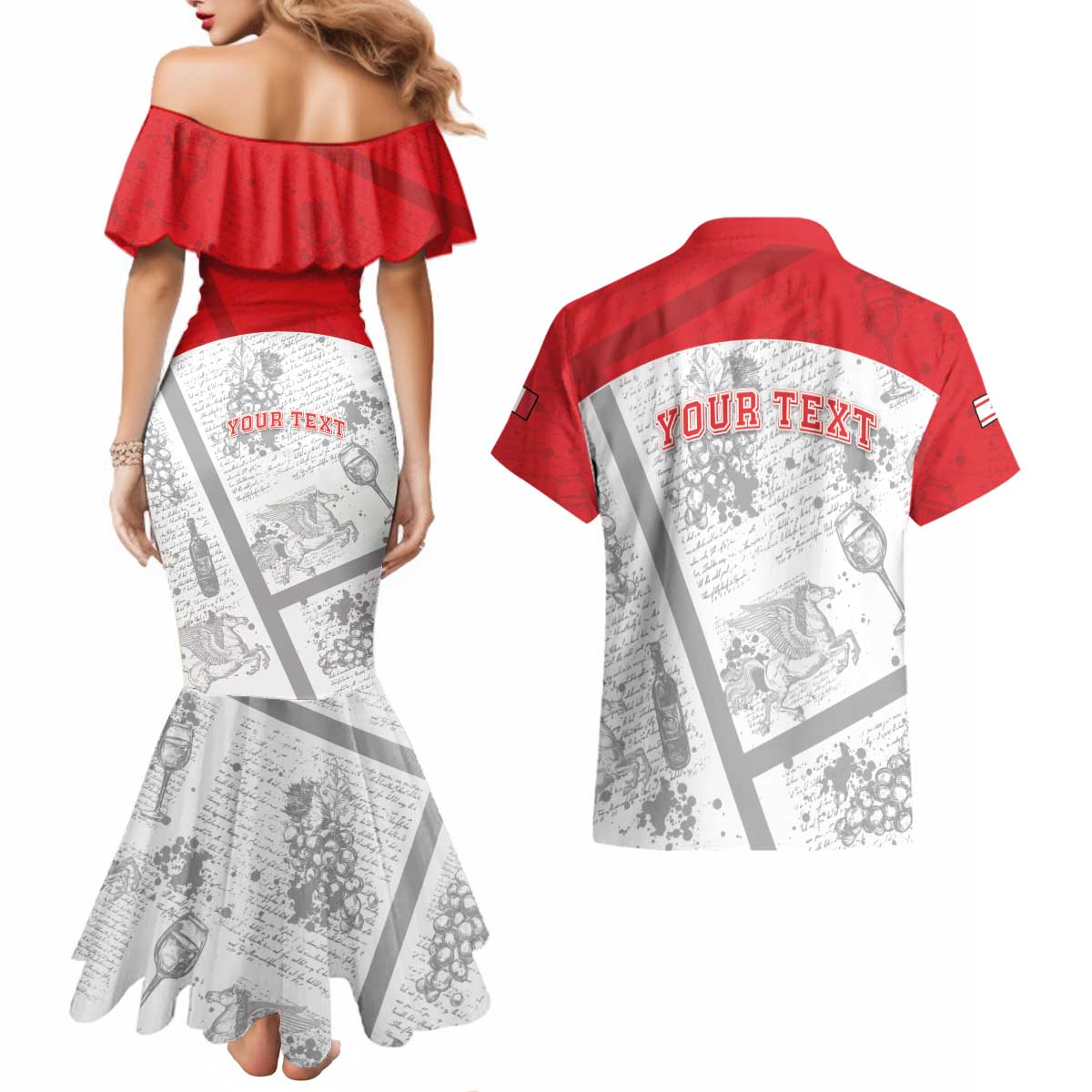 Personalized Italy Tuscany Couples Matching Mermaid Dress and Hawaiian Shirt Toscana Wine Club - Wonder Print Shop